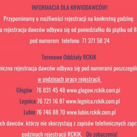 powiększ zdjęcie: Apel Regionalnego Centrum Krwiodawstwa i Krwiolecznictwa we Wrocławiu