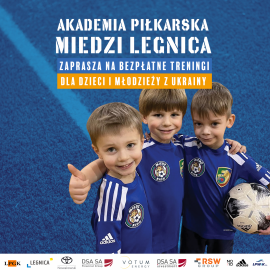Akademia Piłkarska Miedzi zaprasza na bezpłatne treningi dla dzieci z Ukrainy