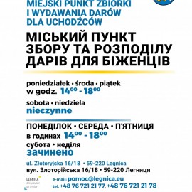powiększ zdjęcie: Zmiana godzin pracy w punkcie przyjmowania i wydawania darów przy ul. Złotoryjskiej