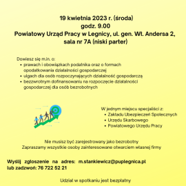 powiększ zdjęcie: Powiatowy Urząd Pracy zaprasza na spotkanie z ekspertami od biznesu