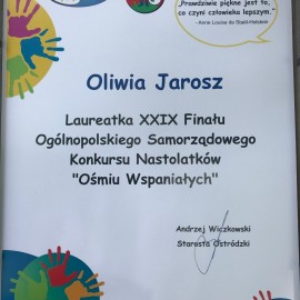 powiększ zdjęcie: Legniczanka Oliwia Jarosz ogólnopolską laureatką konkursu 8 Wspaniałych