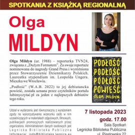Zaproszenie na spotkanie autorskie z Olgą Mildyn