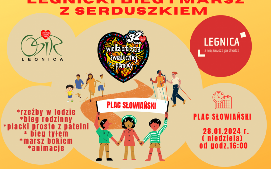 Zapraszamy na Legnicki Bieg i Marsz z Serduszkiem dla WOŚP