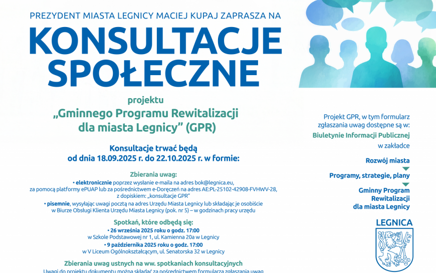 Konsultacje społeczne projektu „Gminnego Programu Rewitalizacji dla miasta Legnicy”