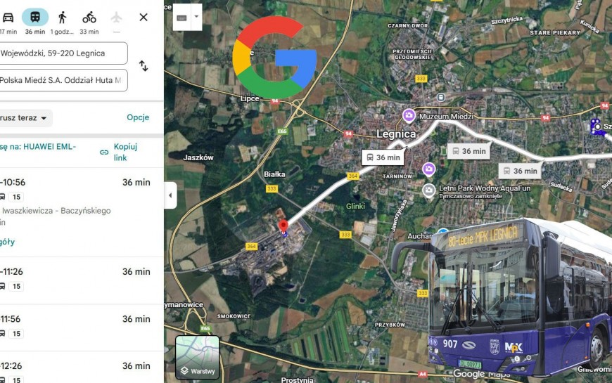 MPK Legnica dostępne w Google Maps. Nowa jakość planowania podróży po mieście