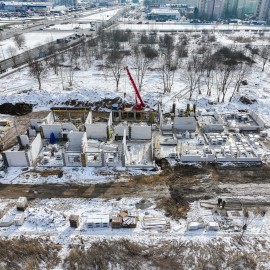 powiększ zdjęcie: Postęp prac przy budowie nowego żłobka na Piekarach