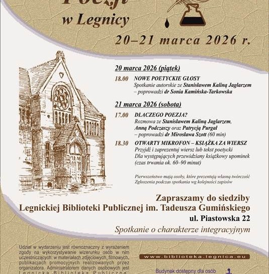 Światowy Dzień Poezji w Legnicy. Spotkania autorskie i otwarty mikrofon w bibliotece