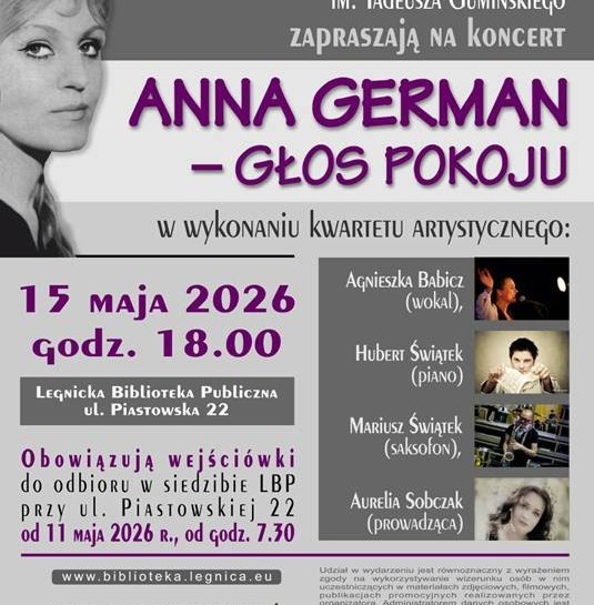 Niezapomniane przeboje Anny German w Legnicy. Zapraszamy na koncert „Głos pokoju”