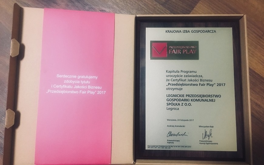 Certyfikat Fair Play dla LPGK