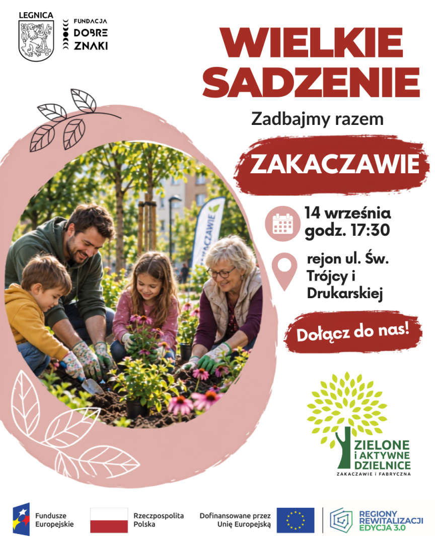 Plakat informacujny z terminem spotkania dla obszaru Zakaczawie, 14 września godz. 17:30, rejon Św. Trójcy i Drukarskiej