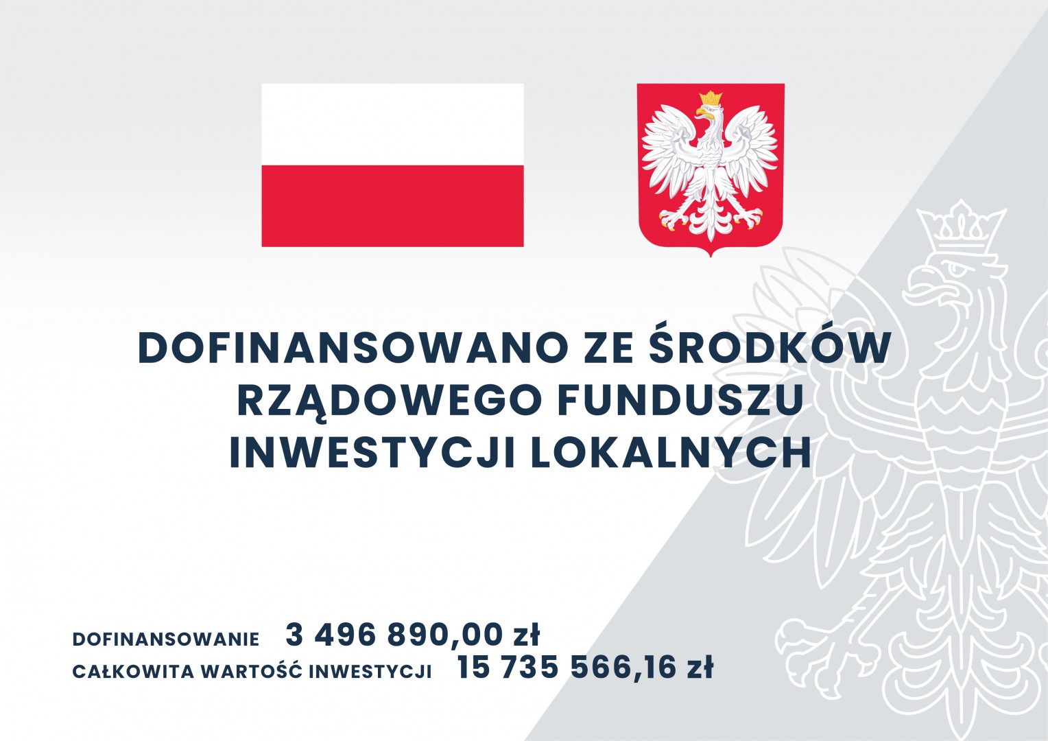 Zdjęcie przedstawiające plakat: Rządowego Funduszu Inwestycji Lokalnych dla przebudowy ulic: Bydgoskiej i Szczytnickiej.