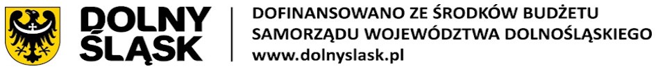Herb dolnegośląska z dopiskiem Dofinansowanie ze środków budżetu Samorządu Województwa Dolnośląskiego  www.dolnyslask.pl