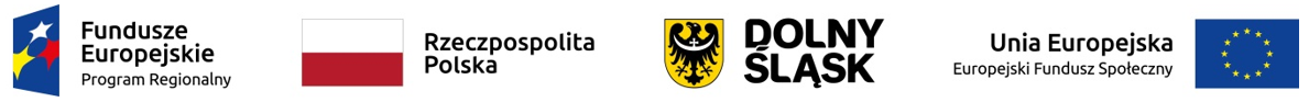 Zdjęcie przedstawiające logo: Fundusze Europejskie Program Regionalny, flagę narodową z podpisem Rzeczpospolita Polska, podpisane godło dolnego śląska, flagę Unii Europejskiej z podpisem Unia Europejska Europejski Fundusz Społeczny.