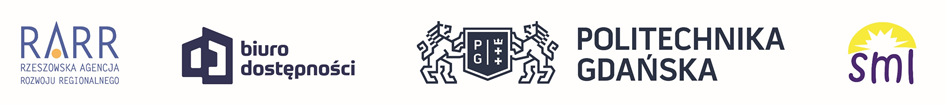Logotypy: Rzeszowska Agencja Rozwoju Regionalnego, Biuro Dostępności, Politechnika Gdańska, Stowarzyszenie Mlodych Lubuszan.