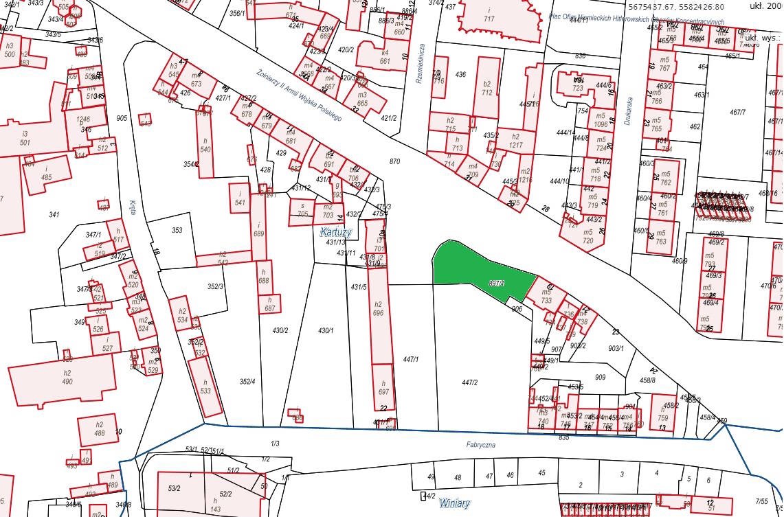 Mapa poglądowa do przetargu ul. Żołnierzy II Armii Wojska Polskiego, działka nr 897/1 