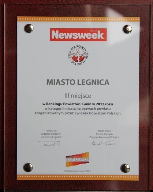 Legnica wyr&oacute;żniona na  IV Og&oacute;lnopolskim Kongresie Region&oacute;w              