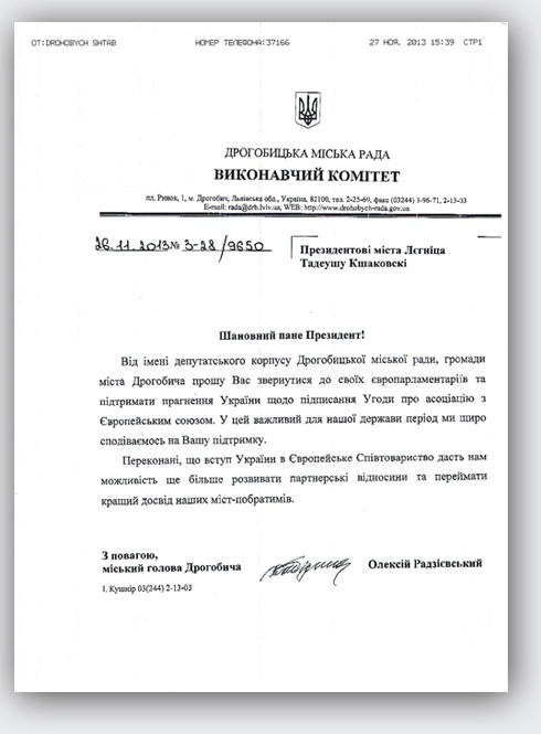 Władze Drohobycza proszą o wsparcie dla proeuropejskich dążeń Ukraińców