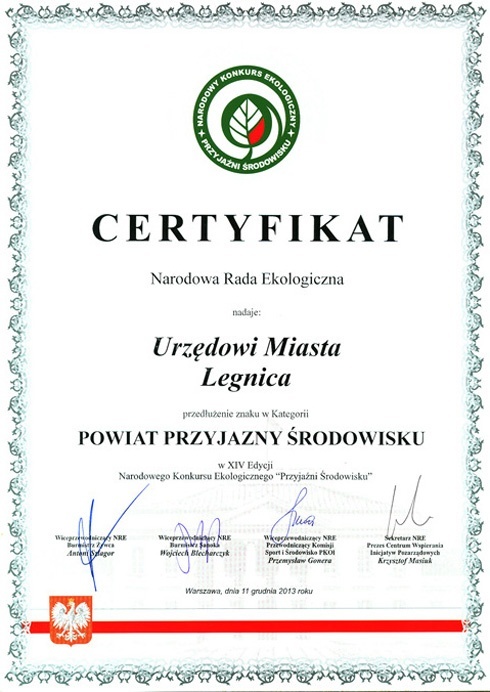 certyfikat Urząd Miasta Legnicy