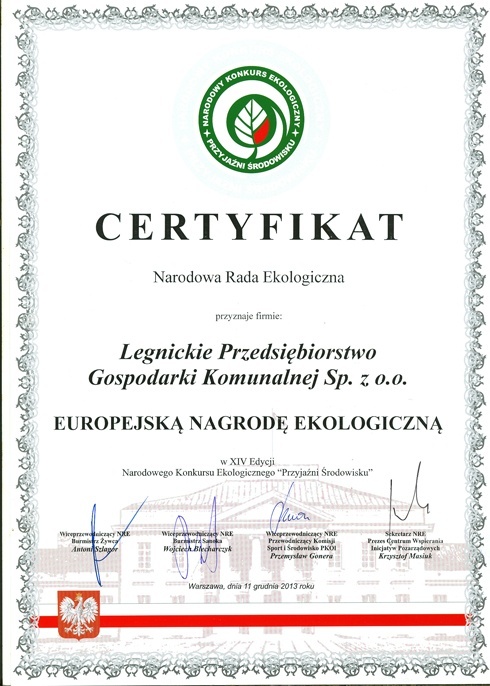 certyfikat dla LPGK